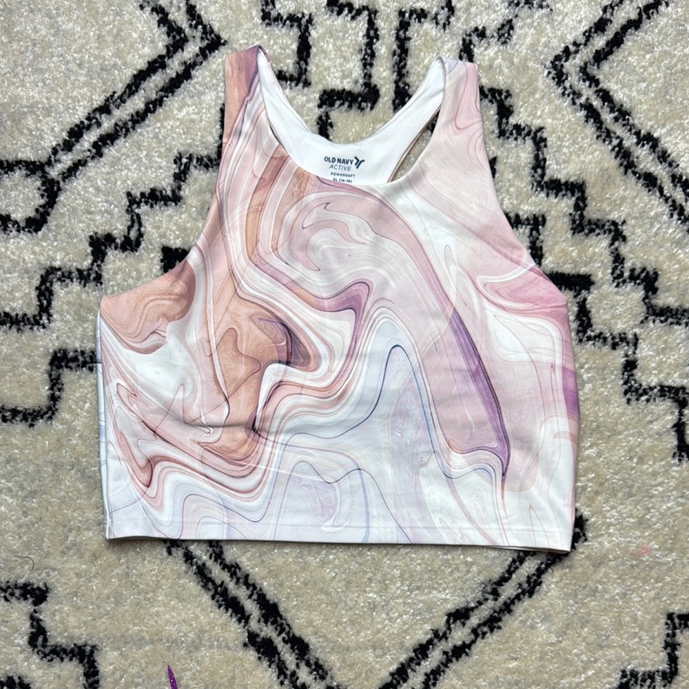 Old Navy Pink and White Sleeveless Graphic Crop Tank